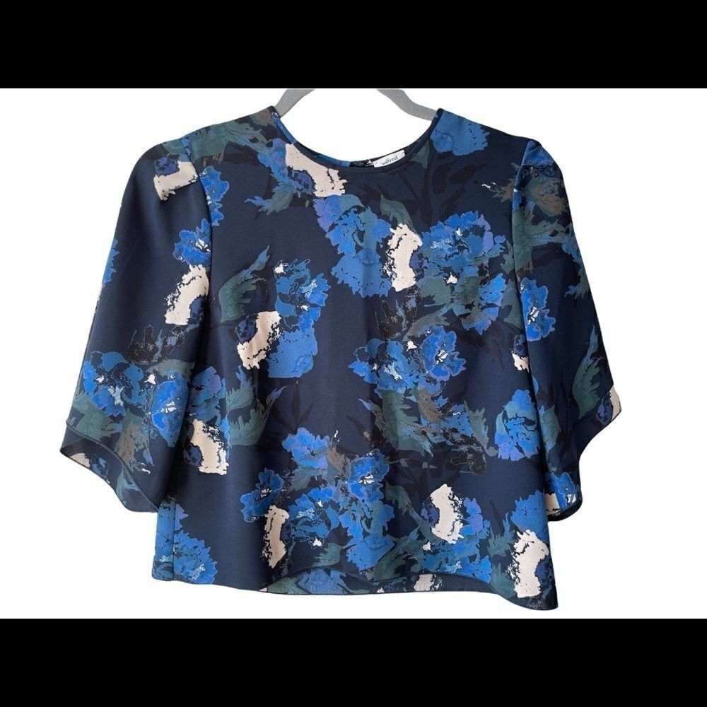 ARITZIA Wilfred Woman’s Black Floral Cropped Cambrai Blouse Top Shirt Size XS